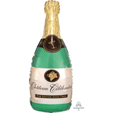 "For Vintage Good Times" Champagne BottleSatin Foil Balloon, Green/Gold. 36-in, Helium Inflation & Ribbon Included for New Year's Eve/Anniversary Front_Flat
