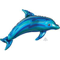 Ballon en aluminium satiné, dauphin, bleu, 26 po, gonflement à l'hélium et ruban inclus, pour l'été