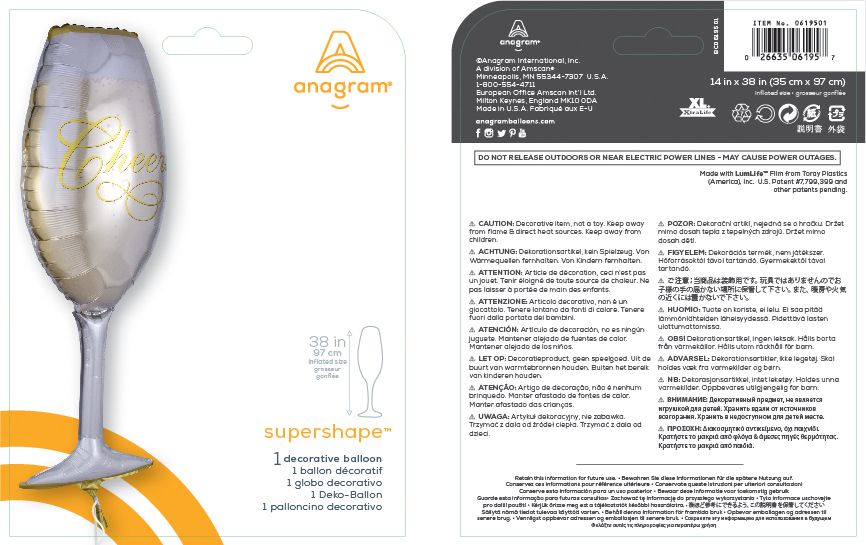 Ballon en aluminium satiné verre à vin et champagne Cheers, or/argent, 38 po, gonflement à l'hélium et ruban inclus, pour veille du jour de l'An/anniversaire/remise des diplômes Composite_or_Mixed