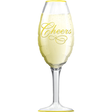 "Cheers" Champagne Wine Glass Satin Foil Balloon, Gold/Silver, 38-in, Helium Inflation & Ribbon Included for New Year's Eve/Anniversary/Graduation Front_Flat