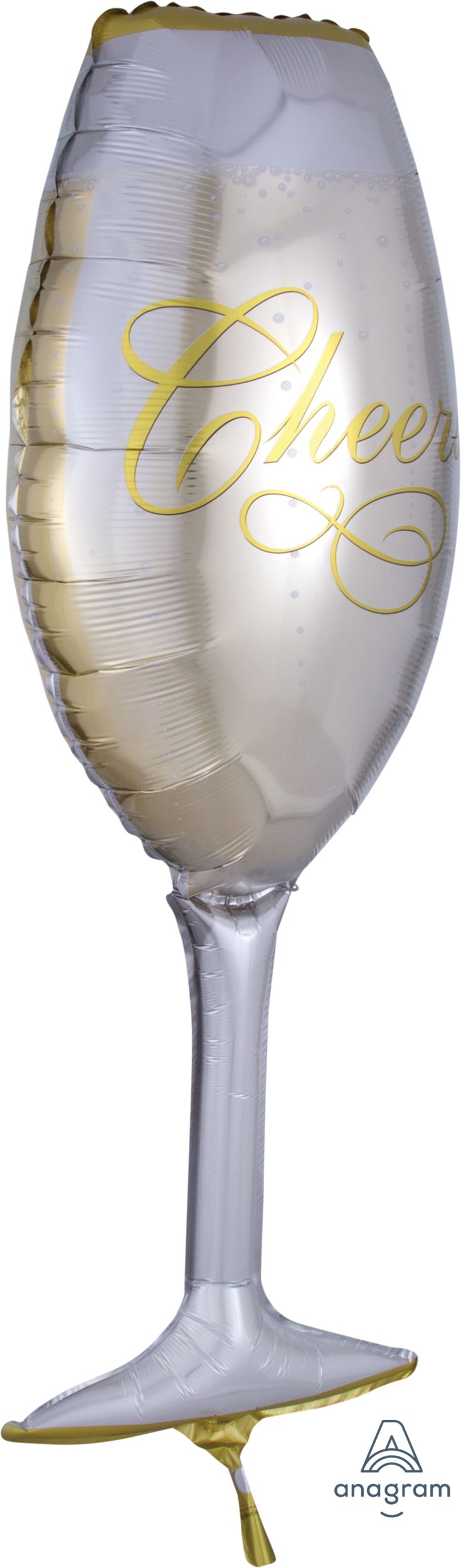 Ballon en aluminium satiné verre à vin et champagne Cheers, or/argent, 38 po, gonflement à l'hélium et ruban inclus, pour veille du jour de l'An/anniversaire/remise des diplômes Front_Angled_Right