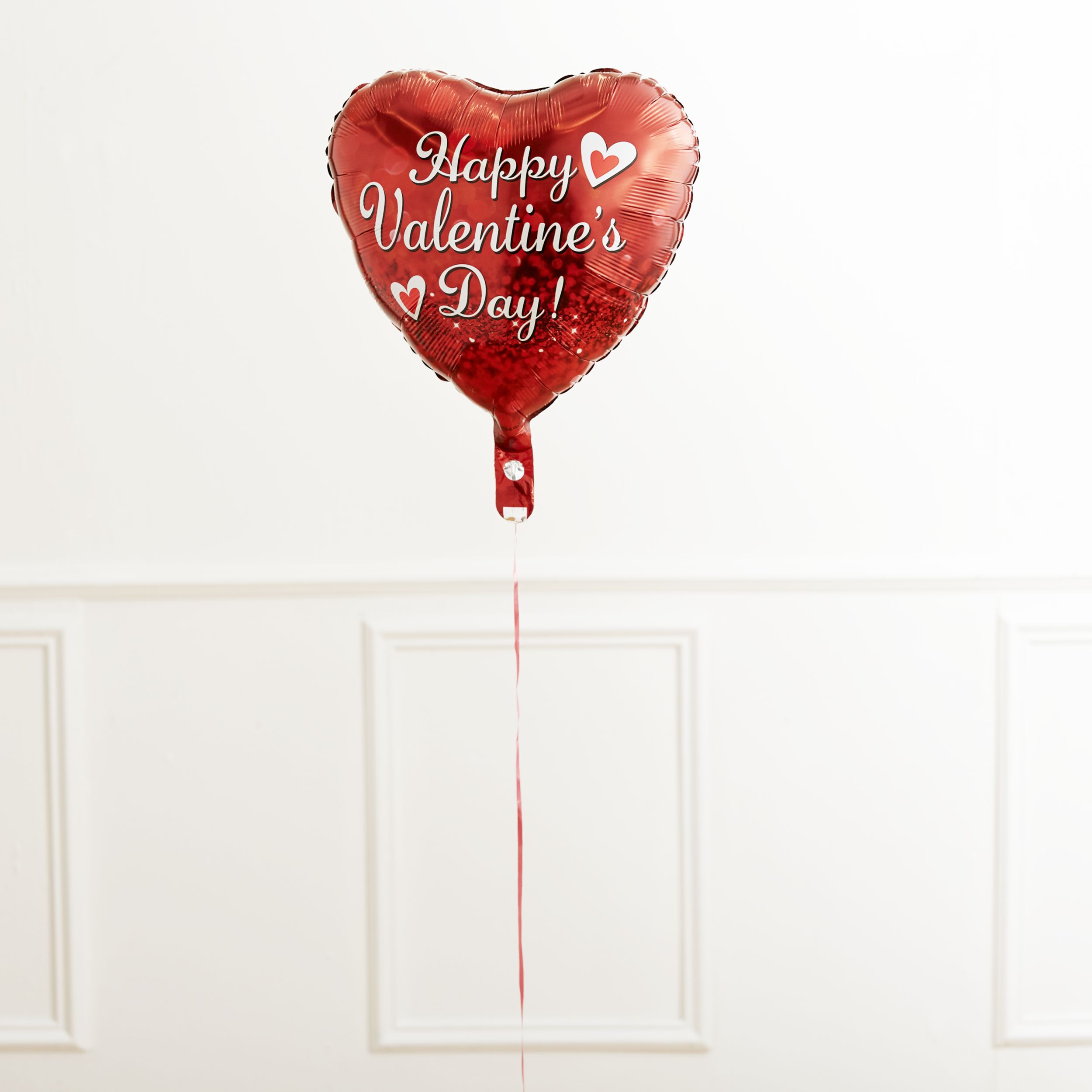 Ballon en aluminium satiné Happy Valentie's Day, coeur, rouge, 17 po, ruban et gonflage hélium compris, pour Saint-Valentin Front_Flat