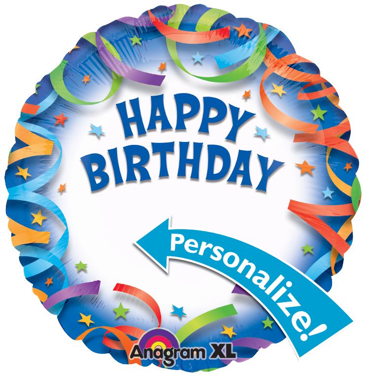 Ballon en aluminium satiné rond Happy Birthday, blanc/multicolore, à pois, 18 po, ruban et gonflage hélium compris, pour fête d'anniversaire Front_Flat