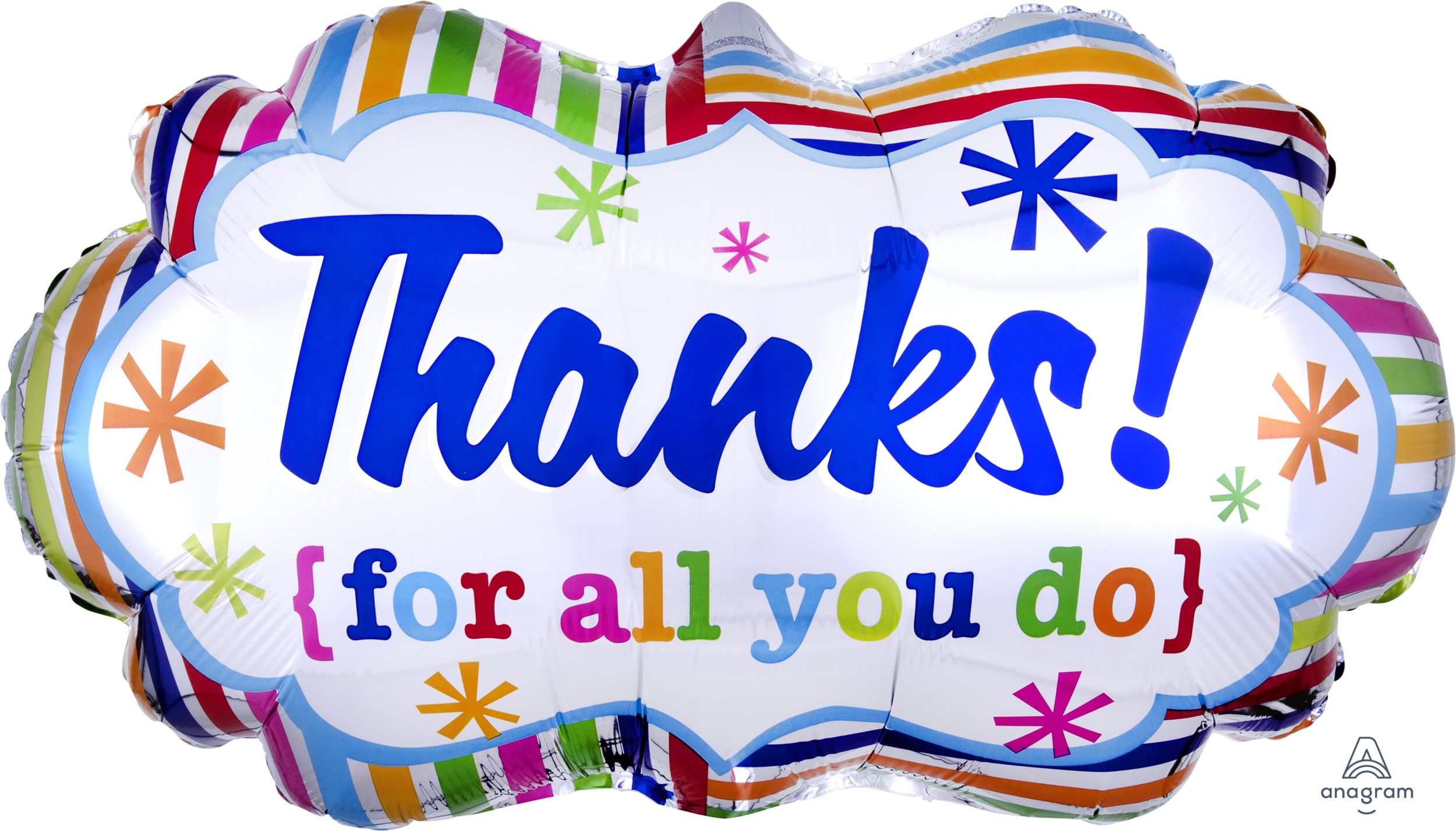 Ballon en aluminium satiné rond Thanks for all you do, blanc/multicolore, rayé, 32 po, gonflement à l'hélium et ruban inclus, pour occasion spéciale Front_Flat