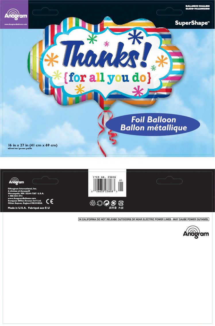 Ballon en aluminium satiné rond Thanks for all you do, blanc/multicolore, rayé, 32 po, gonflement à l'hélium et ruban inclus, pour occasion spéciale Composite_or_Mixed