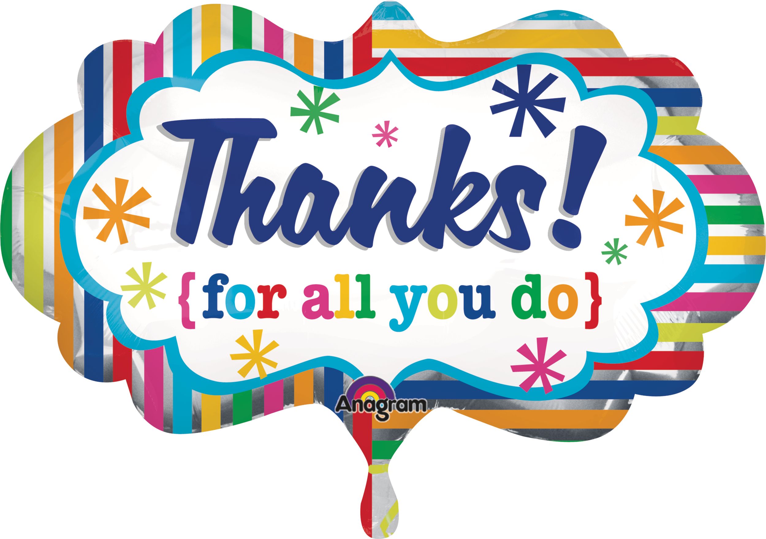 Ballon en aluminium satiné rond Thanks for all you do, blanc/multicolore, rayé, 32 po, gonflement à l'hélium et ruban inclus, pour occasion spéciale Front_Flat