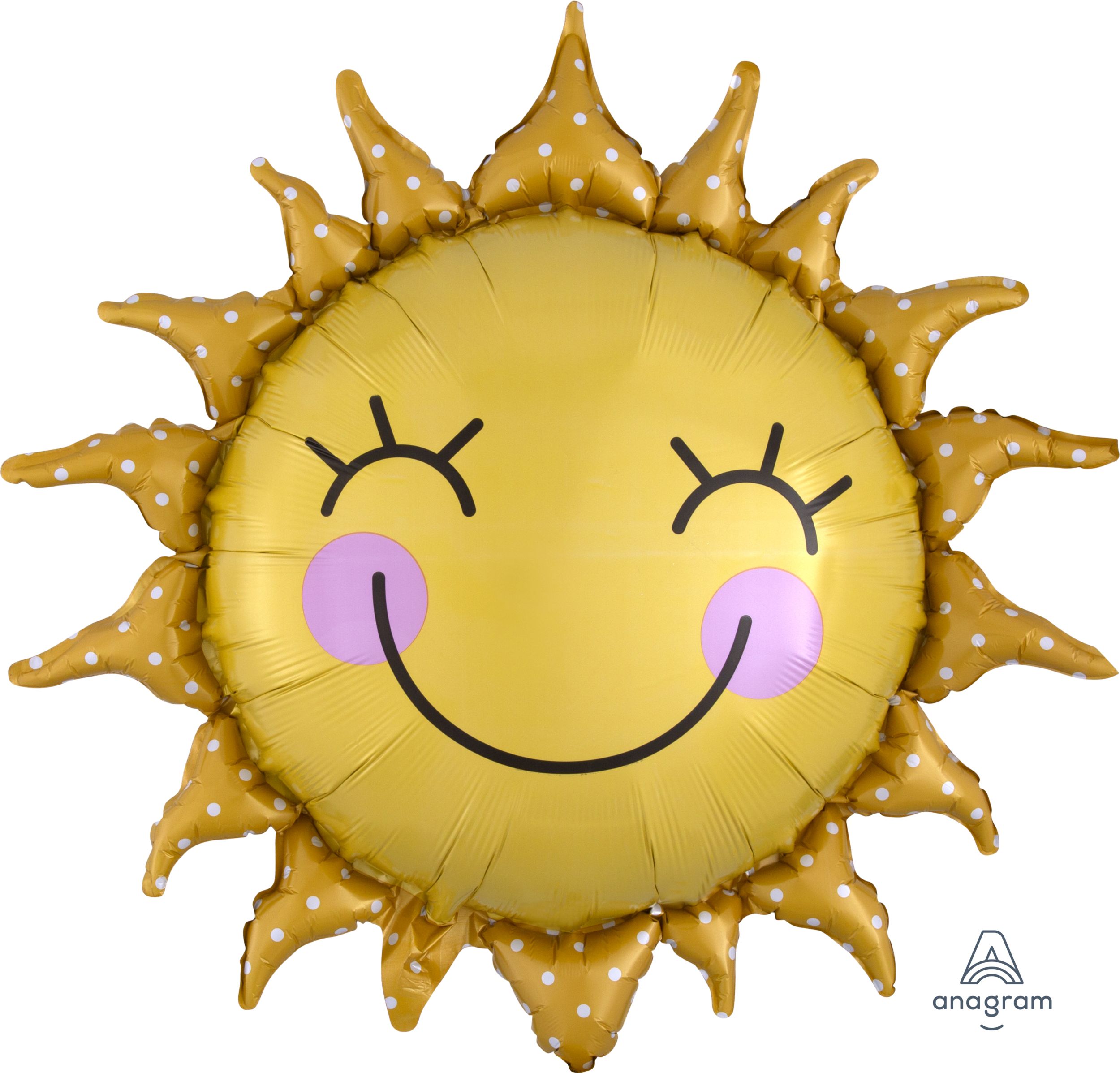 Ballon en aluminium satiné, soleil souriant, jaune, 26 po, gonflement à l'hélium et ruban inclus, pour l'été Front_Flat