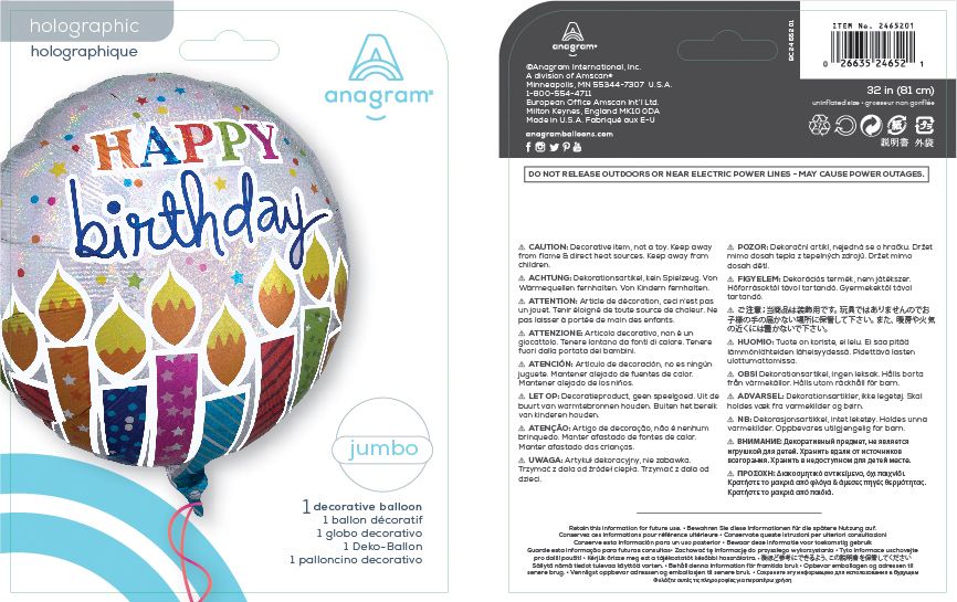 Ballon en aluminium satiné rond Happy Birthday, multicolore, bougies d'anniversaire, 32 po, gonflement à l'hélium et ruban inclus, pour fête d'anniversaire Composite_or_Mixed