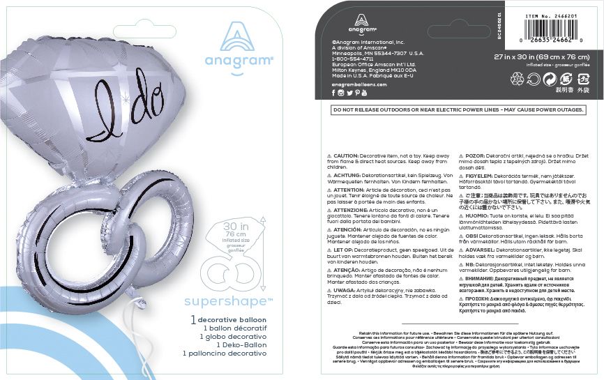 Ballon en aluminium satiné bague à diamant, blanc, 30 po, gonflement à l'hélium et ruban inclus, pour mariage/fiançailles Composite_or_Mixed