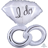 "I Do" Diamond Ring Satin Foil Balloon, White, 30-in, Helium Inflation & Ribbon Included for Wedding/Engagement Front_Flat