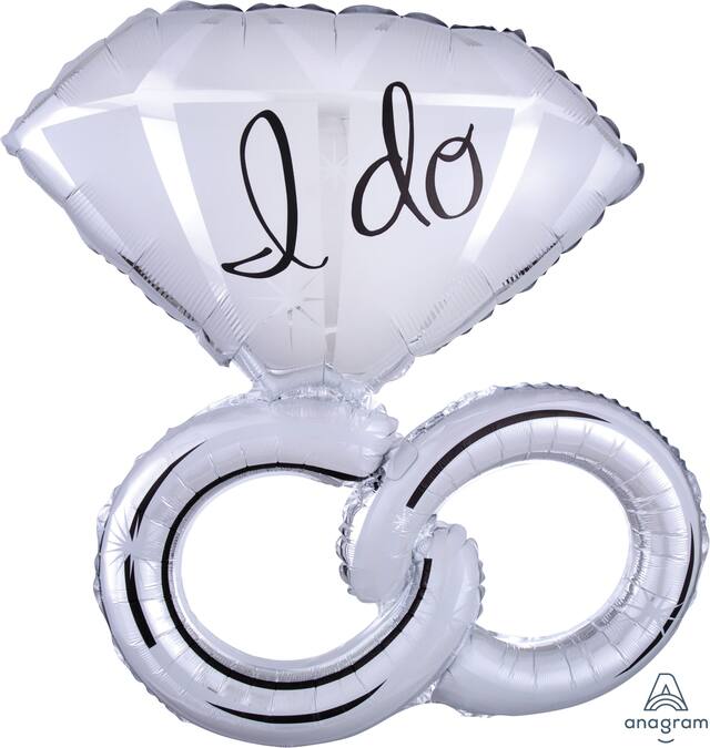 Ballon en aluminium satiné bague à diamant, blanc, 30 po, gonflement à l'hélium et ruban inclus, pour mariage/fiançailles Front_Flat