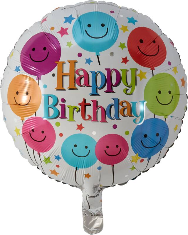 Ballon en aluminium d’anniversaire Colourful Smiling, gonflage à l’hélium compris, 16,5&nbsp;po Front_Flat