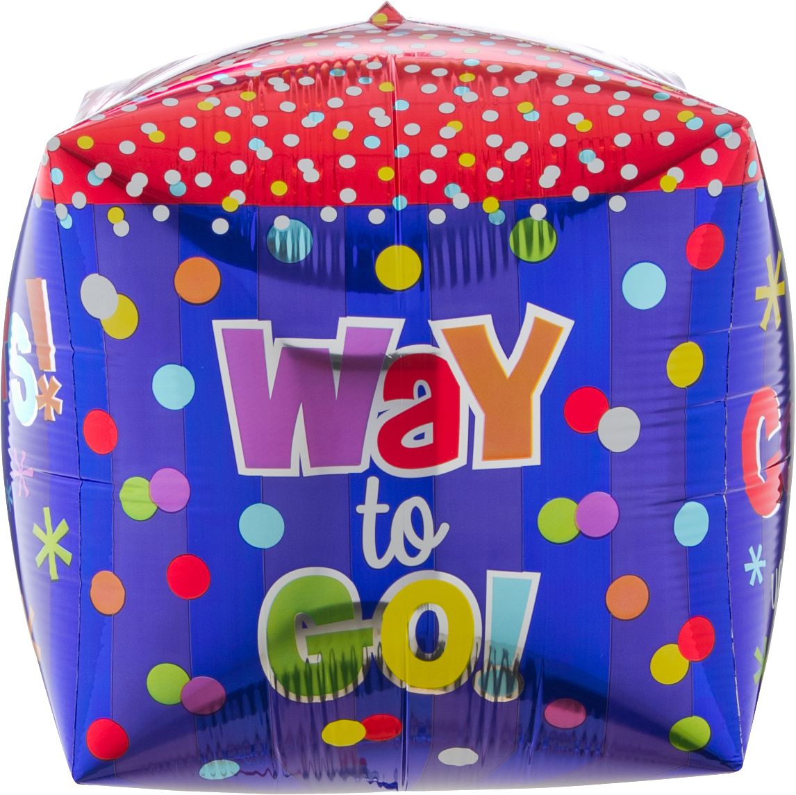 "Congrats" Cubez Satin Foil Balloon, Blue/Red, Polka Dot, 15-in, Helium Inflation & Ribbon Included for Graduation Side_Left