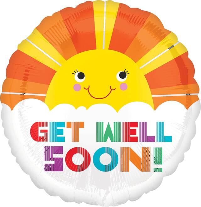 Sunshine Get Well Soon Foil Balloon, Helium Inflation Included, 17-in Front_Flat