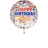 Rainbow-fetti Happy Birthday See Thru Orbz Foil Balloon, Helium Inflation Included Front_Flat