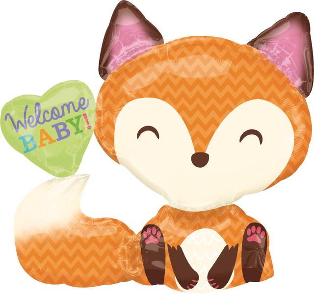 Welcome Baby Woodland Fox Foil Balloon for Baby Shower, Helium Inflation Included, 28-in Front_Flat