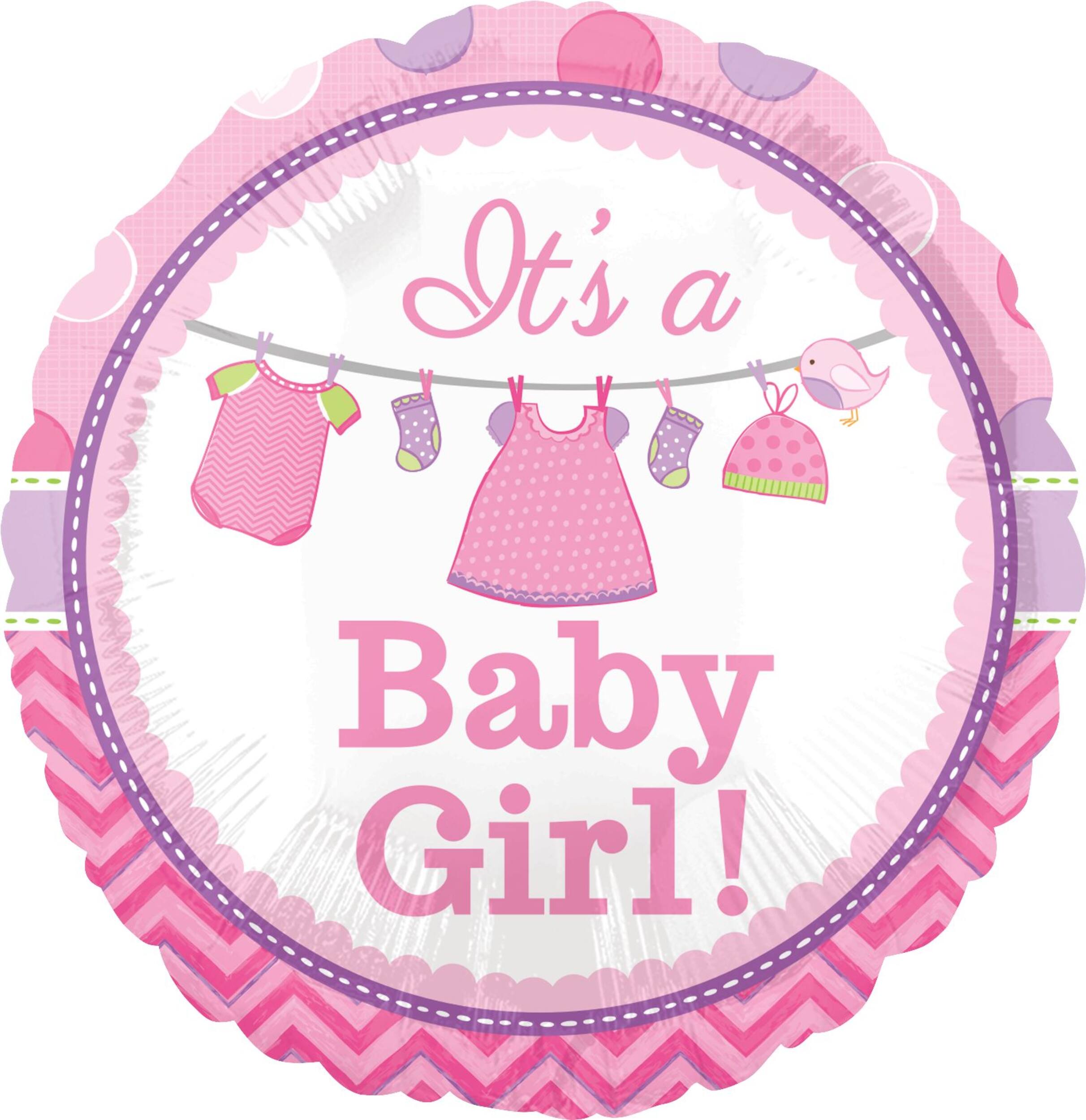 "It's a Baby Girl" Round Satin Foil Balloon, Pink, 17-in, Helium Inflation & Ribbon Included for Baby Shower Front_Flat