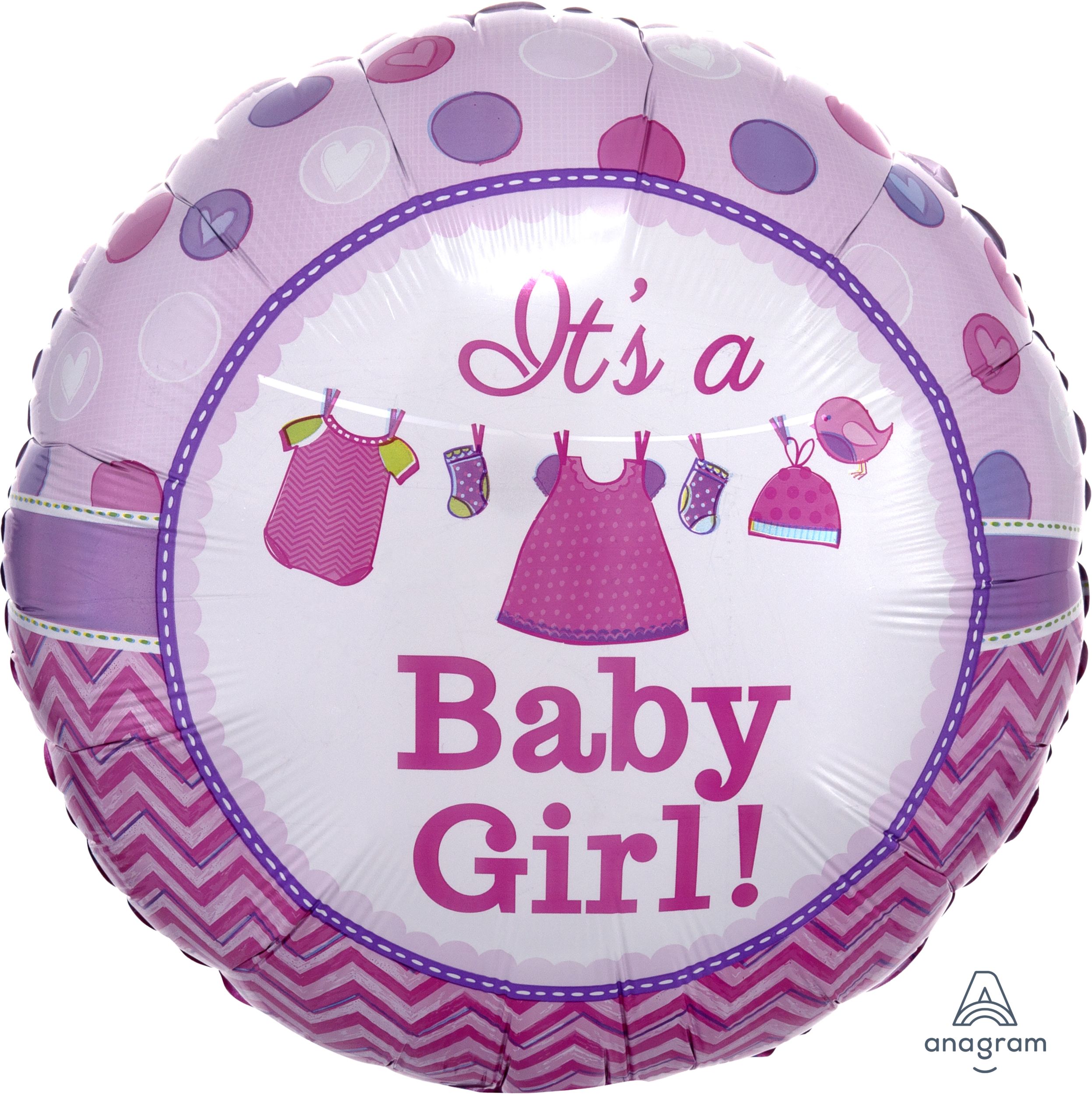 "It's a Baby Girl" Round Satin Foil Balloon, Pink, 17-in, Helium Inflation & Ribbon Included for Baby Shower Front_Flat