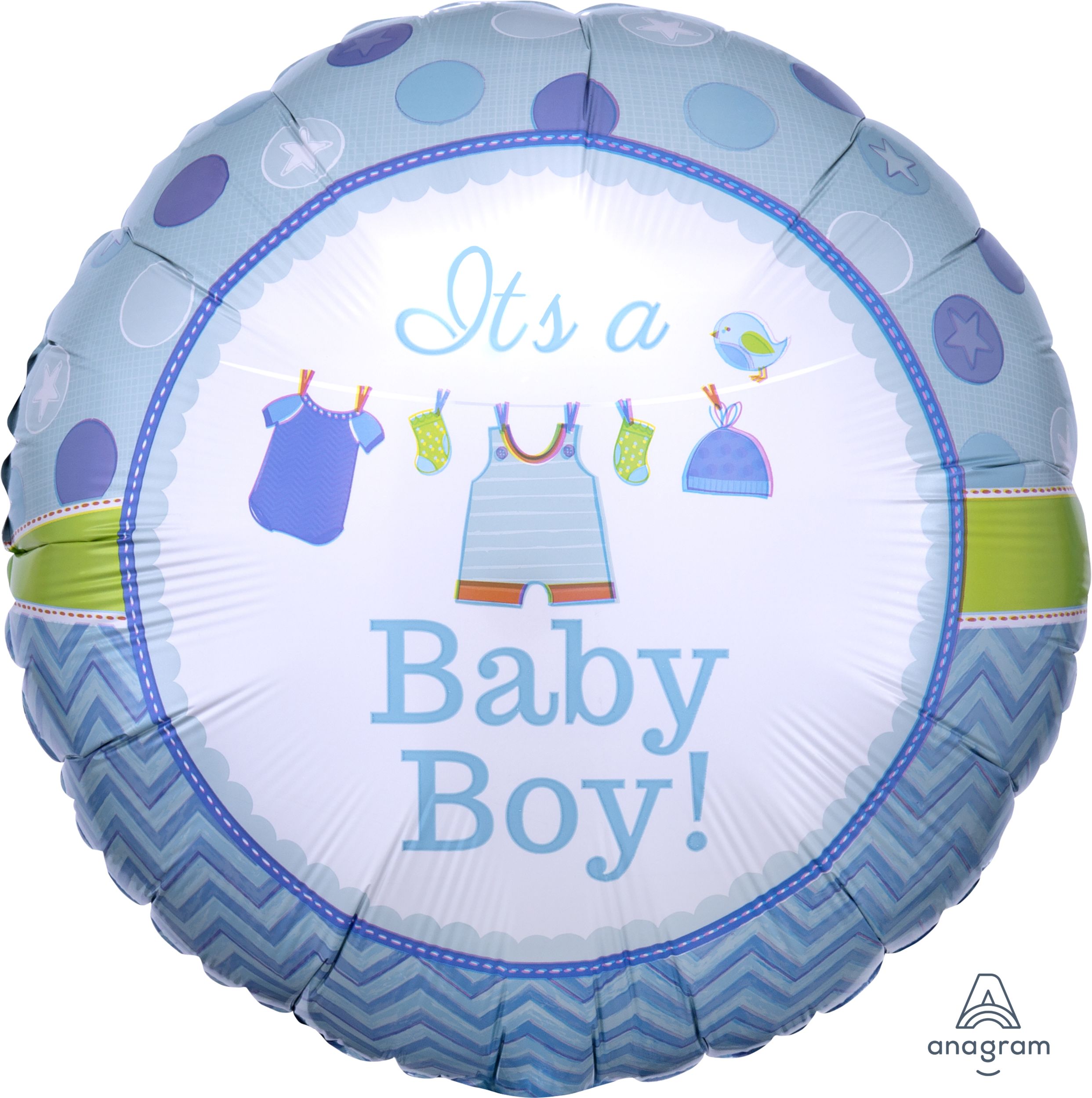 Ballon en aluminium satiné rond It's A Baby Boy, bleu, 17 po, gonflement à l'hélium et ruban inclus, pour fête prénatale Front_Flat