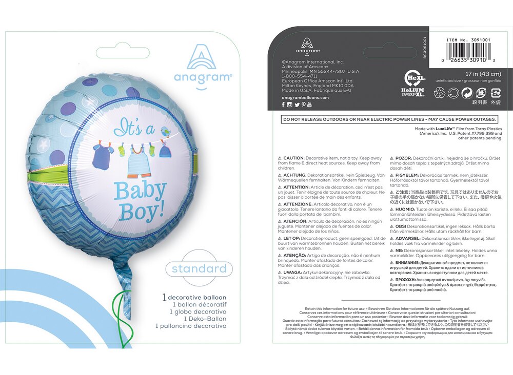 It's A Baby Boy Balloon, 17in Party City