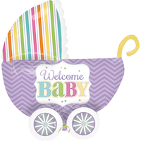 Pastel Chevron and Rainbow Welcome Baby Foil Balloon, Helium Inflation Included Front_Flat