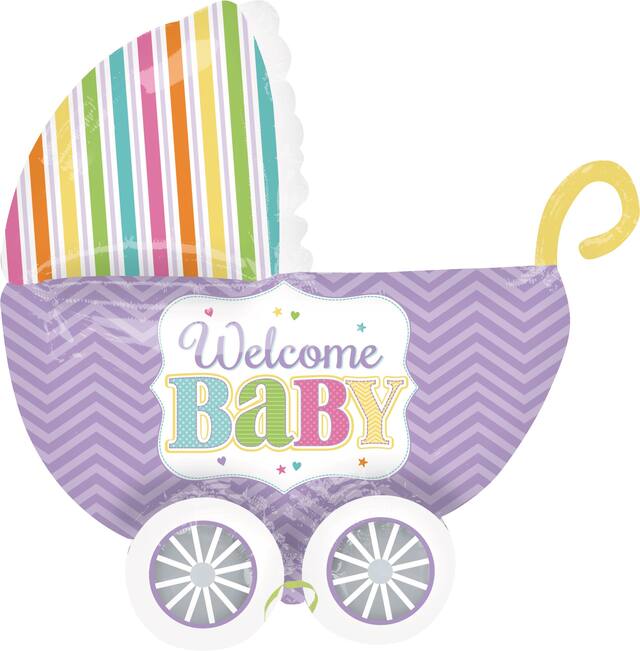 Pastel Chevron and Rainbow Welcome Baby Foil Balloon, Helium Inflation Included Front_Flat