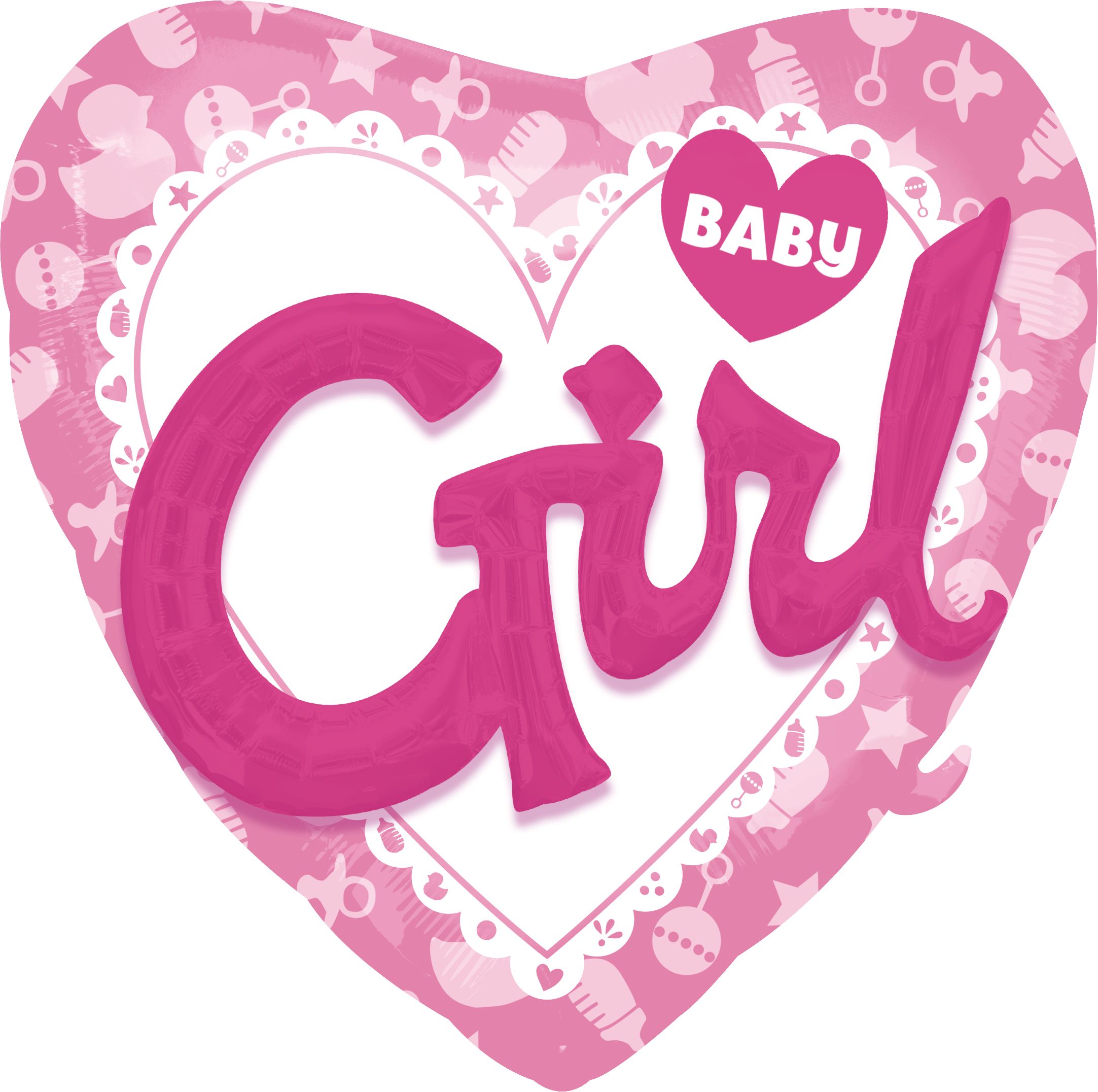"Baby Girl" 3D Round Satin Foil Balloon, Pink/White, 36-in, Helium Inflation & Ribbon Included for Baby Shower Front_Flat