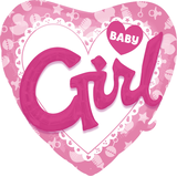 "Baby Girl" 3D Round Satin Foil Balloon, Pink/White, 36-in, Helium Inflation & Ribbon Included for Baby Shower Front_Flat