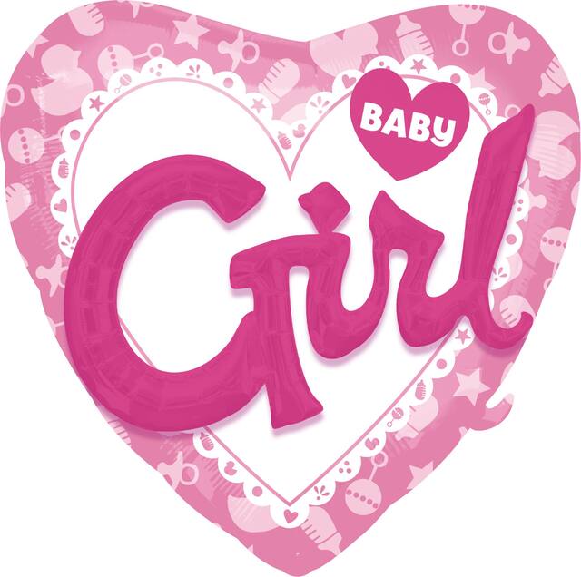 "Baby Girl" 3D Round Satin Foil Balloon, Pink/White, 36-in, Helium Inflation & Ribbon Included for Baby Shower Front_Flat