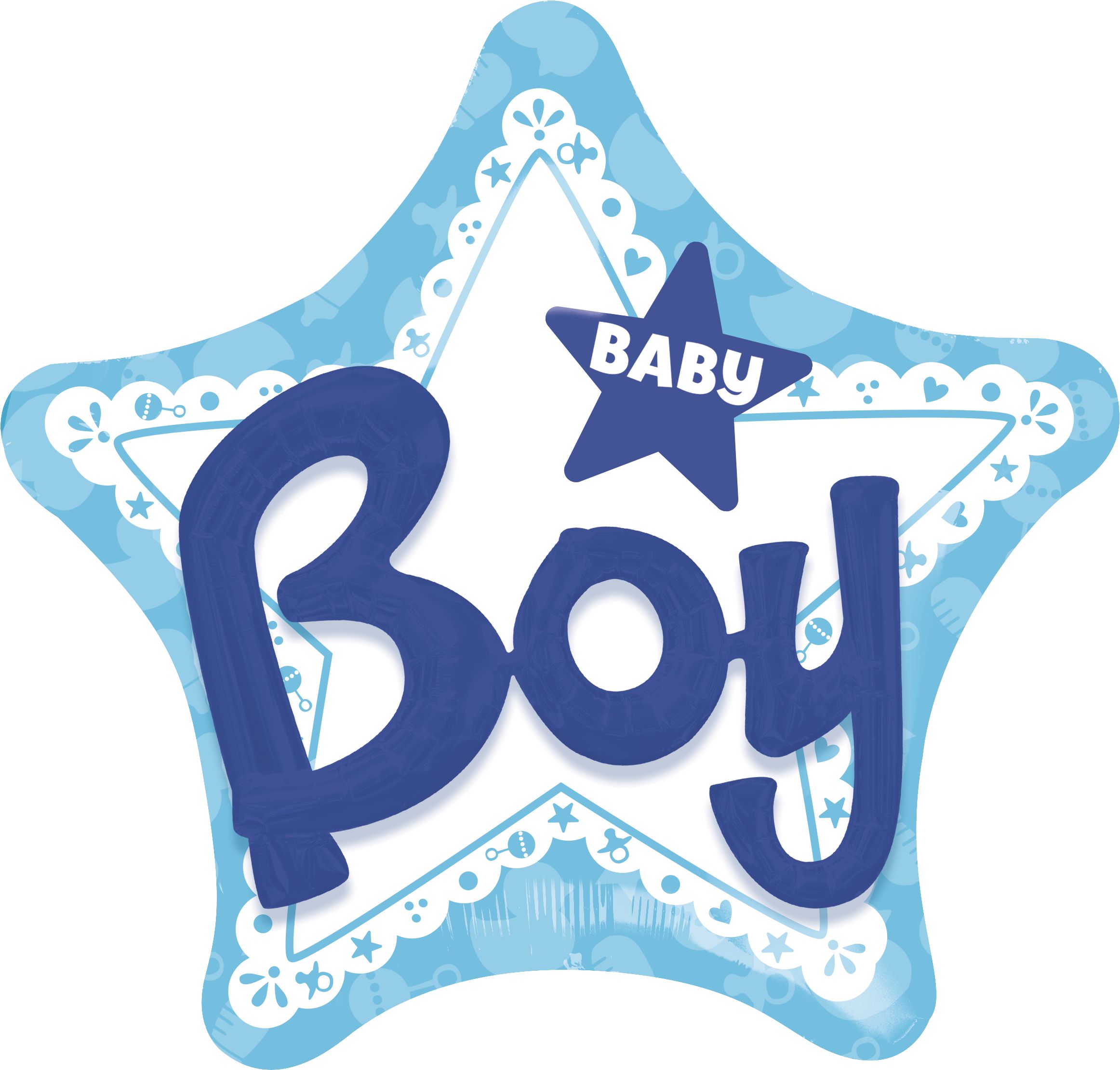 "Baby Boy" 3D Star Satin Foil Balloon, Blue/White, 32-in, Helium Inflation & Ribbon Included for Baby Shower Front_Flat