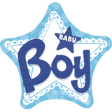 "Baby Boy" 3D Star Satin Foil Balloon, Blue/White, 32-in, Helium Inflation & Ribbon Included for Baby Shower Front_Flat