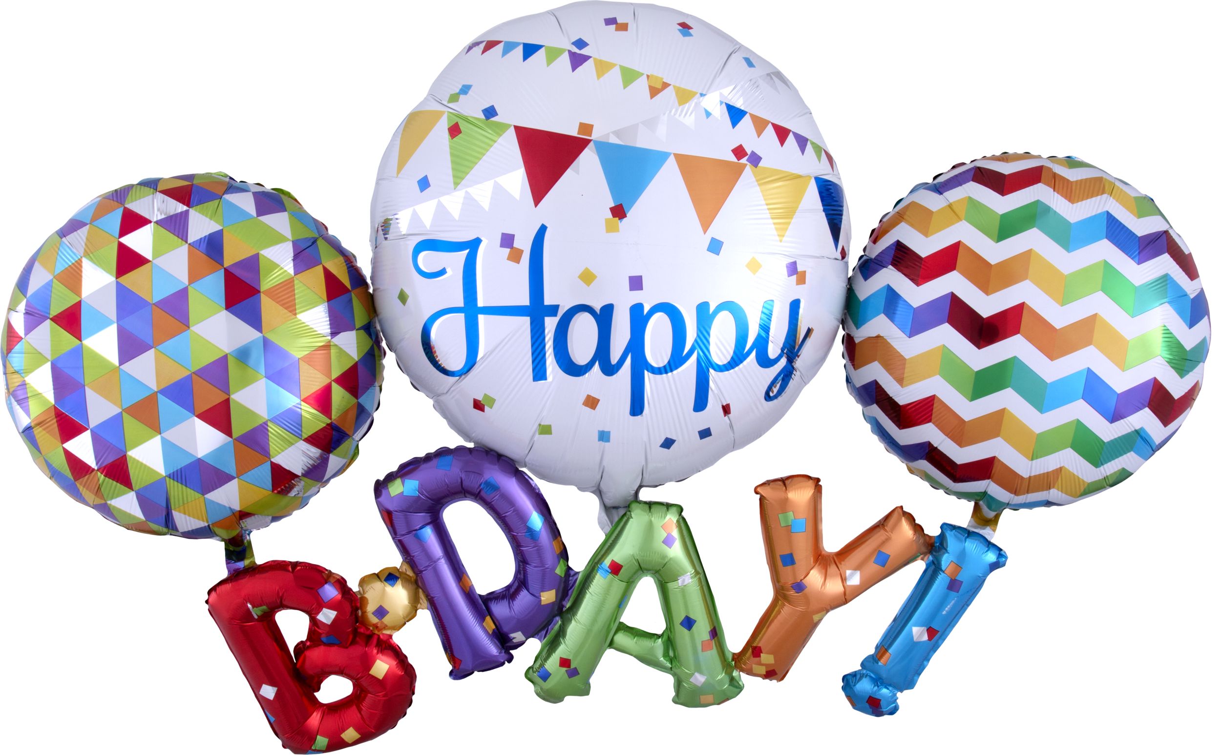 Ballon en aluminium géant Rainbow Happy&nbsp;B-Day, gonflage à l’hélium compris, 56&nbsp;po x 36&nbsp;po Front_Flat