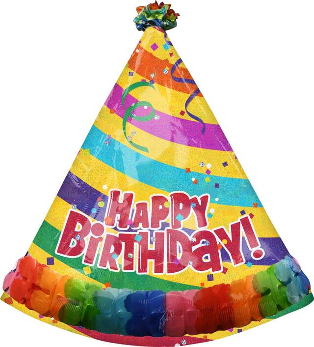 Prismatic Party Hat Happy Birthday Balloon, 29-in x 35-in Front_Flat