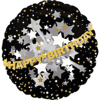 Prismatic Happy Birthday Foil Balloon, Helium Inflation Included, Black/Gold/Silver, 31-in Front_Flat