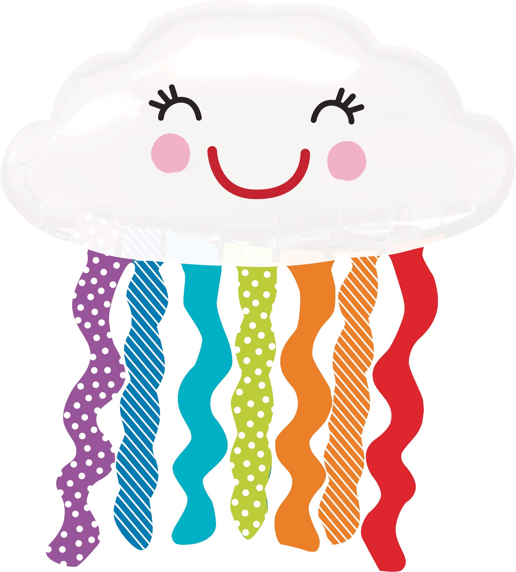 Cloud Satin Foil Balloon, White/Rainbow, 36-in, Helium Inflation & Ribbon Included for Baby Shower Front_Flat