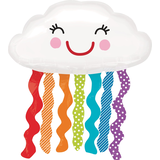 Ballon en aluminium satiné nuage, blanc/arc-en-ciel, 36 po, gonflement à l'hélium et ruban inclus, pour fête prénatale Front_Flat