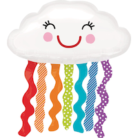 Ballon en aluminium satiné nuage, blanc/arc-en-ciel, 36 po, gonflement à l'hélium et ruban inclus, pour fête prénatale Front_Flat