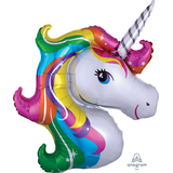 Ballon en aluminium satiné licorne, blanc/arc-en-ciel, 33 po, gonflement à l'hélium et ruban inclus, pour fête d'anniversaire Front_Flat