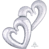 Heart Satin Foil Balloon, Silver/White, 53-in, Helium Inflation & Ribbon Included for Engagement/Wedding/Anniversary Front_Flat
