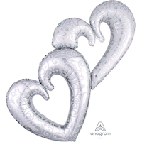 Ballon en aluminium satiné, coeur, argent et blanc, 53 po, gonflement à l'hélium et ruban inclus, pour fiançailles/mariage/anniversaire