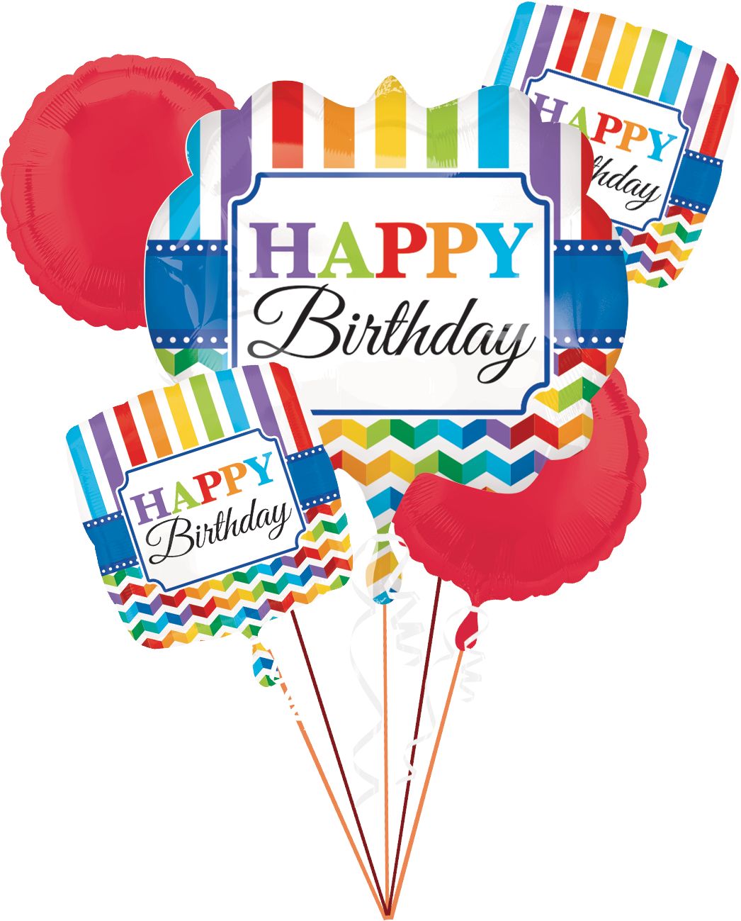 Rainbow Chevron Birthday Balloon Bouquet, 5-pc Front_Flat