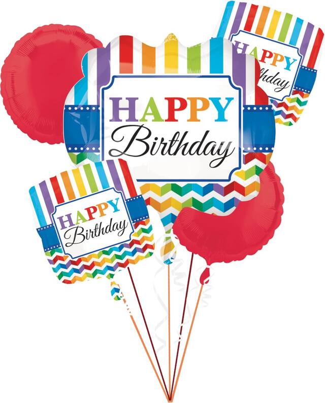 Rainbow Chevron Birthday Balloon Bouquet, 5-pc Front_Flat