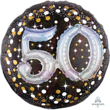 Ballon en aluminium satiné rond 3D célébration étincelante 50, noir/or, à pois, 32 po, gonflement à l'hélium et ruban inclus, pour fête d'anniversaire Front_Flat