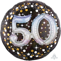 Ballon en aluminium satiné rond 3D célébration étincelante 50, noir/or, à pois, 32 po, gonflement à l'hélium et ruban inclus, pour fête d'anniversaire