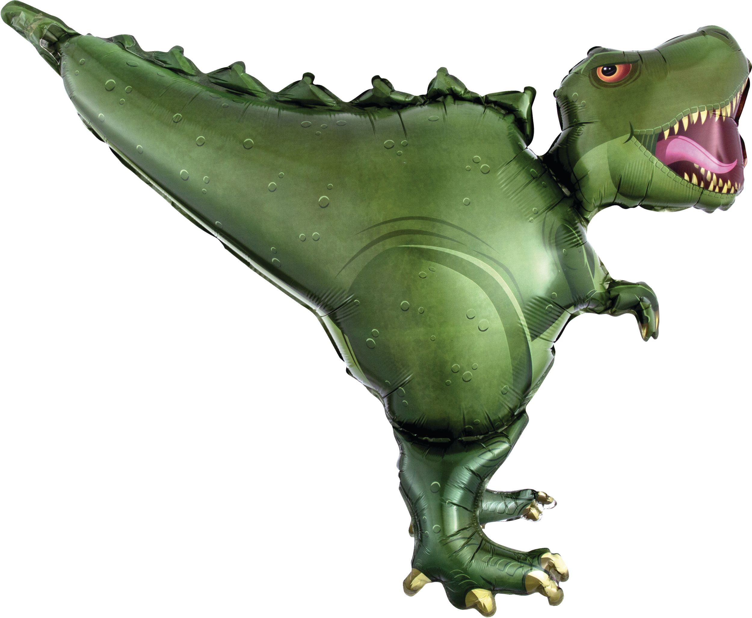 T-Rex Dinosaur Satin Foil Balloon, Green, 36-in, Helium Inflation & Ribbon Included for Birthday Party Front_Flat