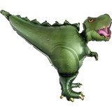 Ballon en aluminium satiné dinosaure T-Rex, vert, 36 po, gonflement à l'hélium et ruban inclus, pour fête d'anniversaire Front_Flat