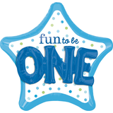 Ballon en aluminium satiné étoile 3D Fun To Be One, bleu/blanc, à pois, 36 po, gonflement à l'hélium et ruban inclus, pour fête d'anniversaire Front_Flat