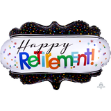 Ballon en aluminium satiné rond Happy Retirement, multicolore, à pois, 27 po, gonflement à l'hélium et ruban inclus, pour retraite Front_Flat