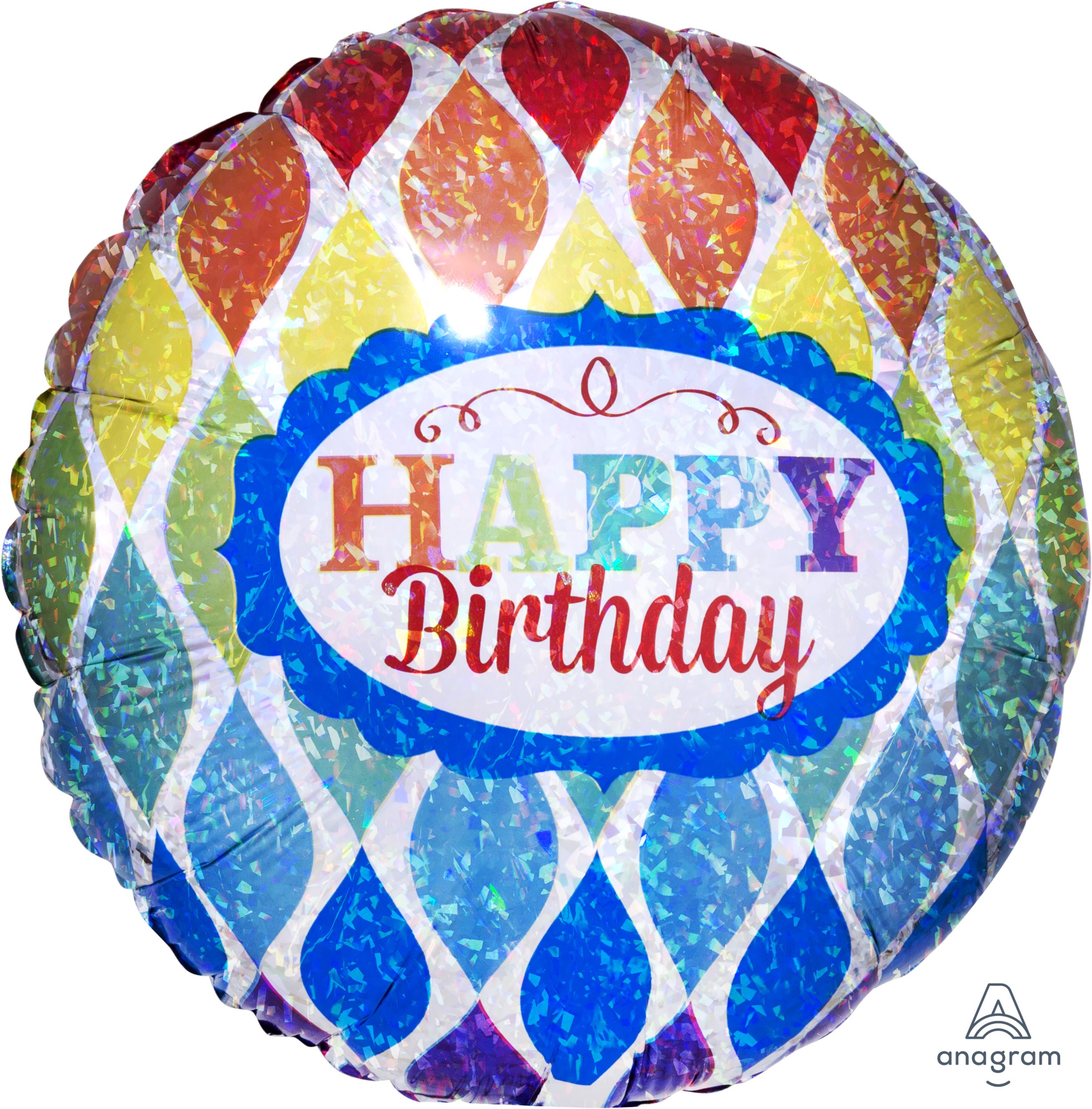 "Happy Birthday To You" Round Satin Foil Balloon, Multi-Coloured, 17-in, Helium Inflation & Ribbon Included for Birthday Party Front_Flat