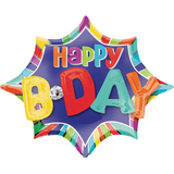 Ballon en aluminium satiné étoile 3D Happy B-Day, multicolore, 35 po, gonflement à l'hélium et ruban inclus, pour fête d'anniversaire Front_Flat